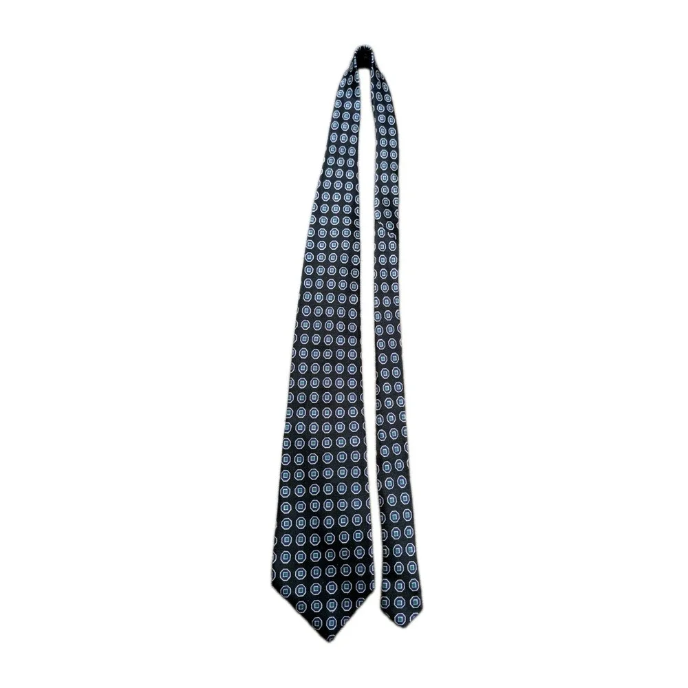 Vintage Polo Ralph Lauren Mens Silk Jacquard Tie Hand Made USA Geometric Foulard